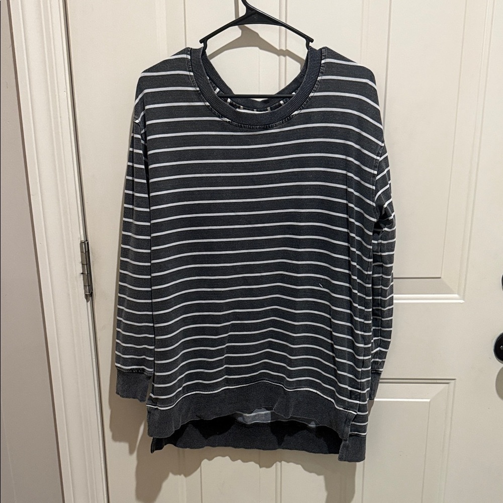 Jane and Delancey Dark Gray Striped Crewneck Sweater